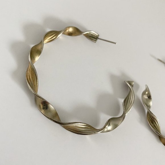 Vintage | Silver Twisted Hoop Earrings - Picture 1 of 2
